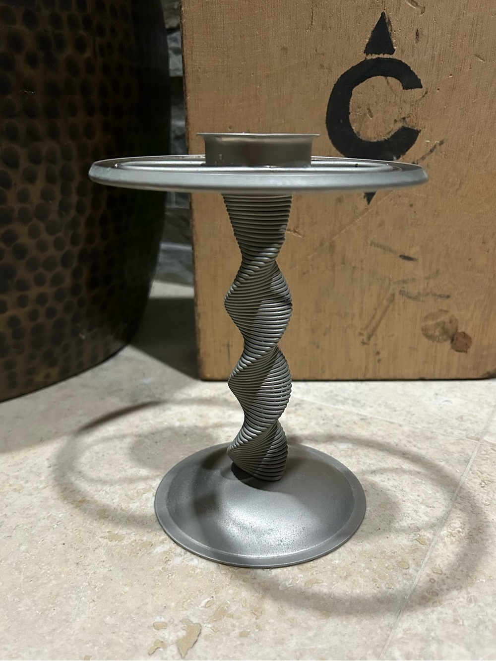 vintage MCM spiral metal tea light candle holder